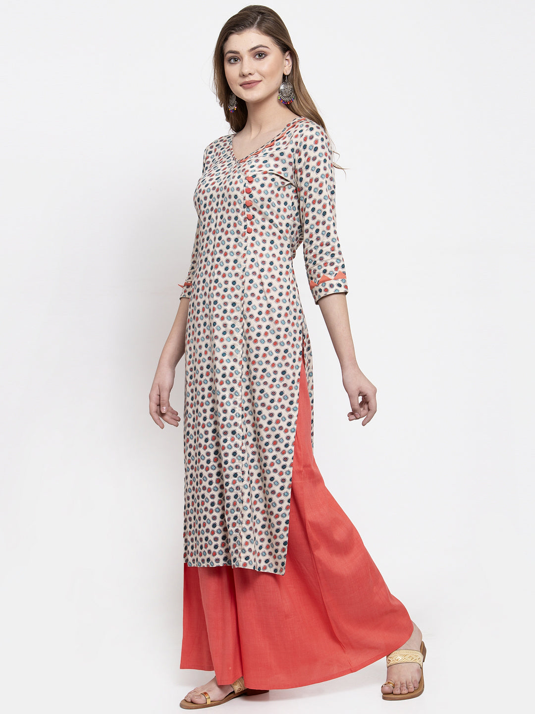 Grey printed Angarakha Kurta