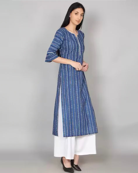 Blue Block Print Indigo Kurta