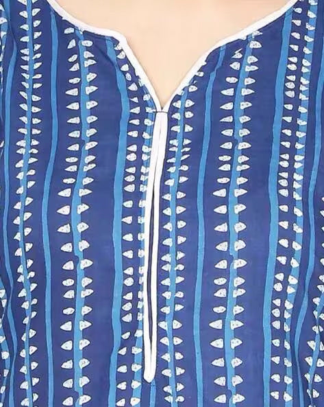 Blue Block Print Indigo Kurta