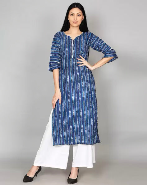 Blue Block Print Indigo Kurta