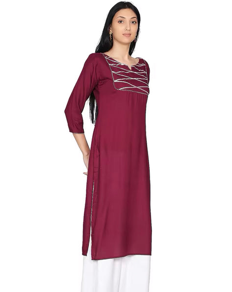Burgundy Solid Gota Patti Kurta