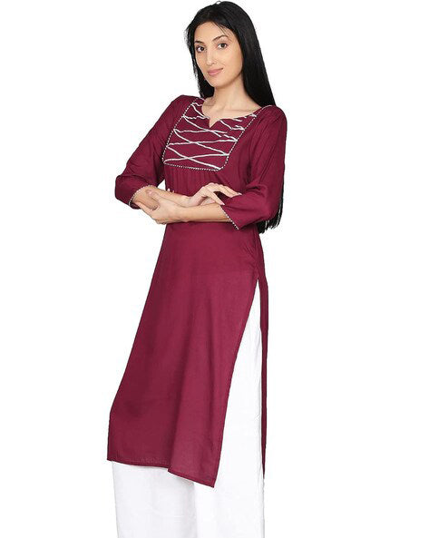 Burgundy Solid Gota Patti Kurta