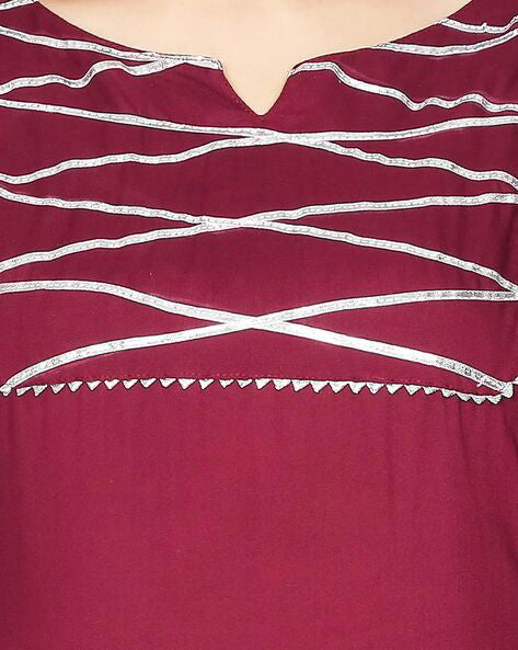 Burgundy Solid Gota Patti Kurta