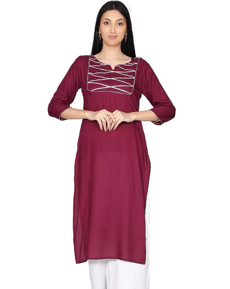 Burgundy Solid Gota Patti Kurta