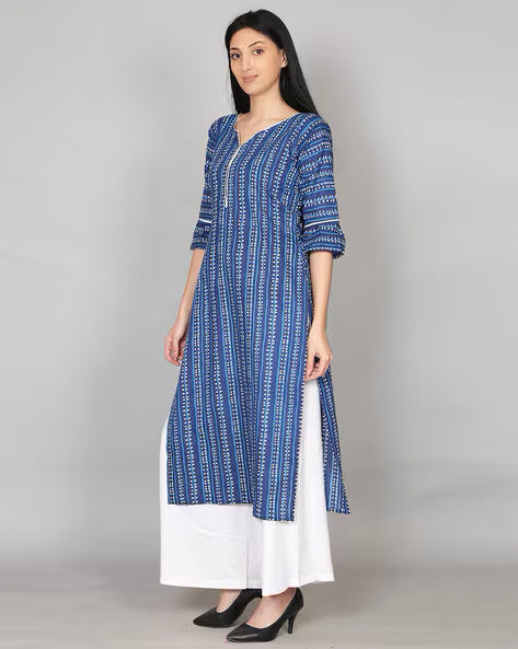 Blue Block Print Indigo Kurta