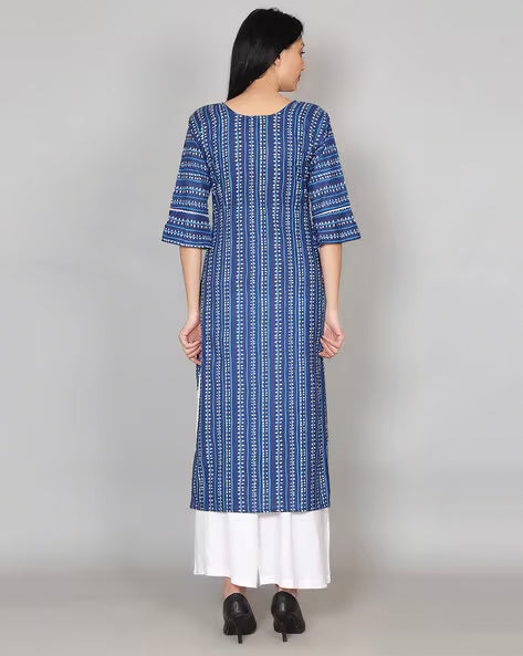 Blue Block Print Indigo Kurta