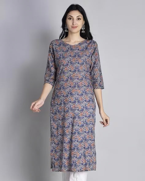 Blue Printed Cotton Kurta