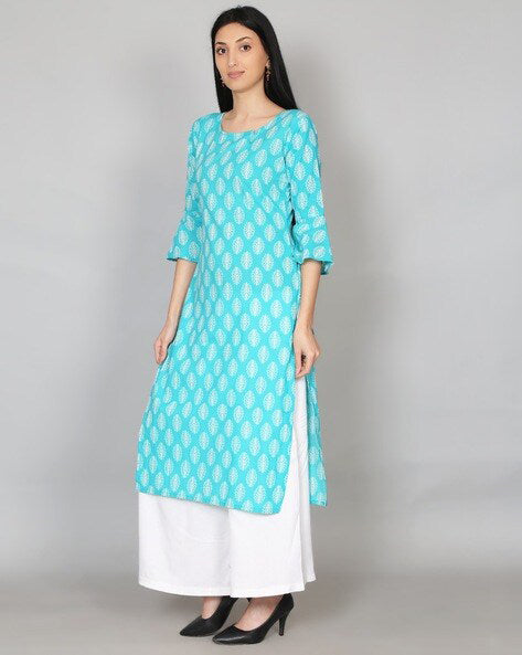Light Blue Printed Cotton Kurta