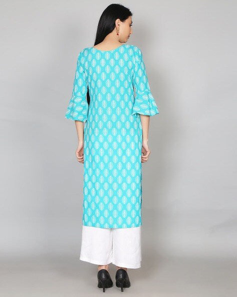 Light Blue Printed Cotton Kurta