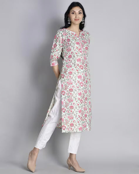 Light Green Floral Print Kurta