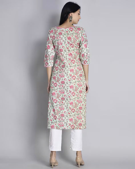 Light Green Floral Print Kurta