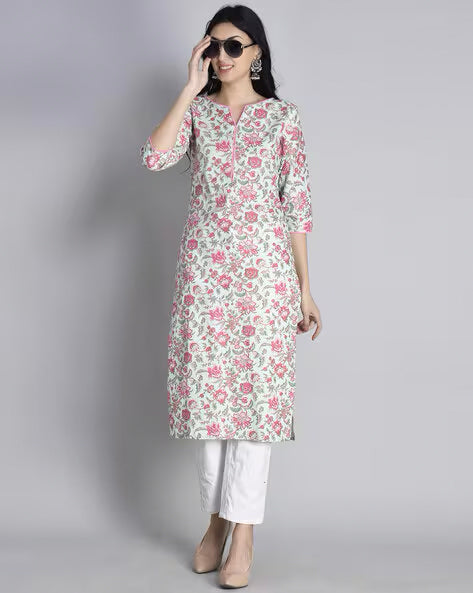 Light Green Floral Print Kurta