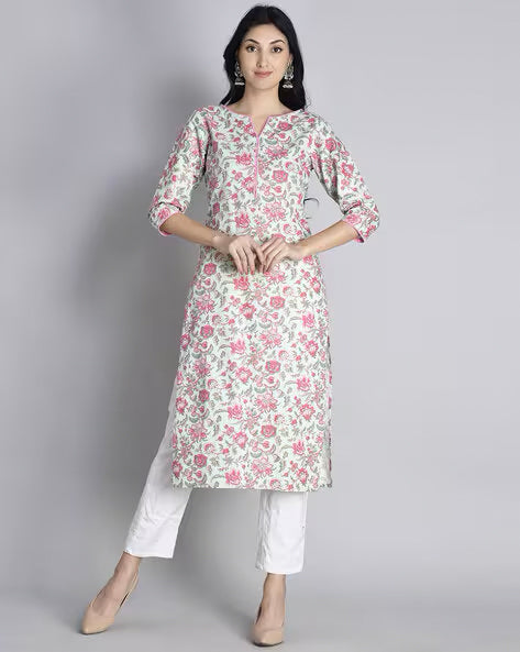 Light Green Floral Print Kurta