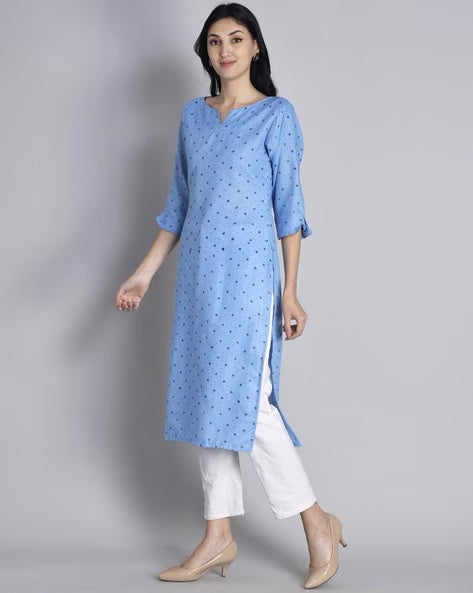 Blue Booti Print Cotton Kurta