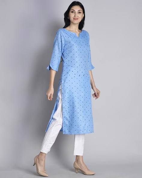 Blue Booti Print Cotton Kurta