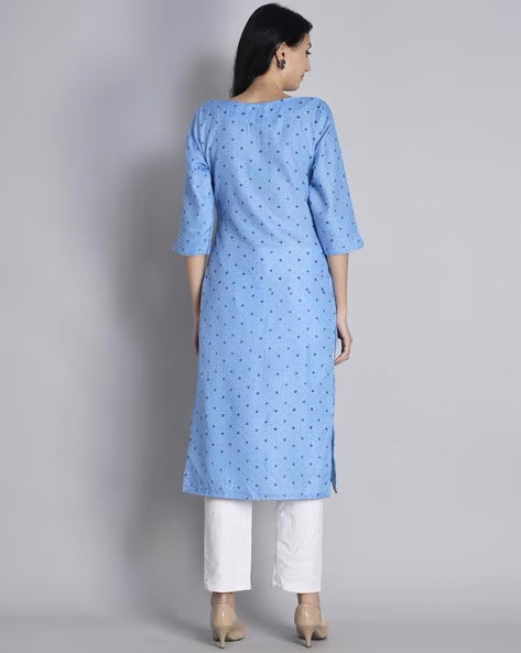 Blue Booti Print Cotton Kurta