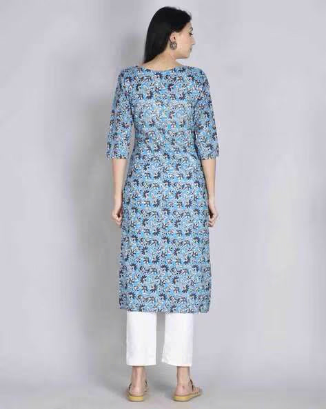 Blue Yoke Design Floarl Print Kurta