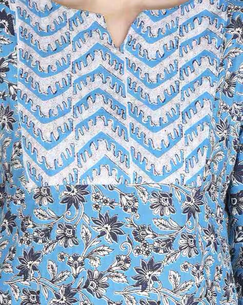 Blue Yoke Design Floarl Print Kurta