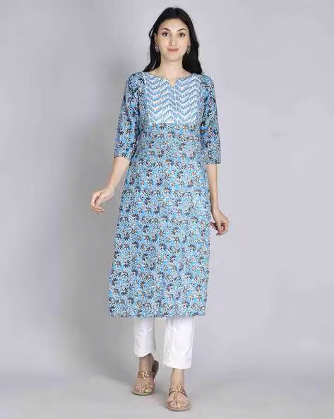 Blue Yoke Design Floarl Print Kurta