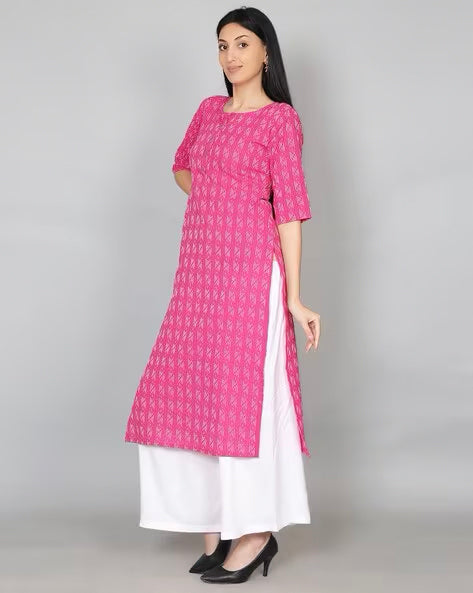 Pink Printed Kantha Kurta