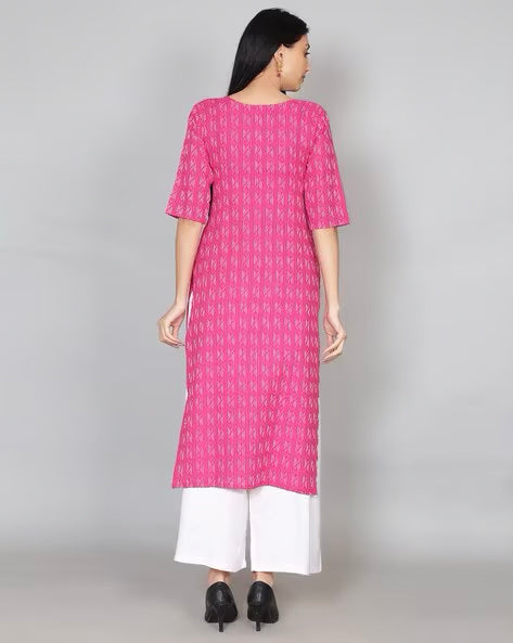 Pink Printed Kantha Kurta