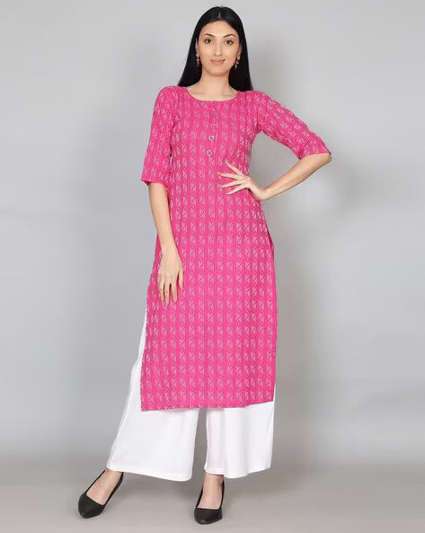 Pink Printed Kantha Kurta
