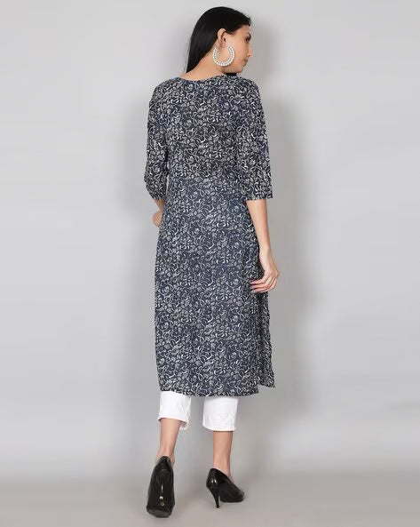 Deep Blue Cotton Printed kurta