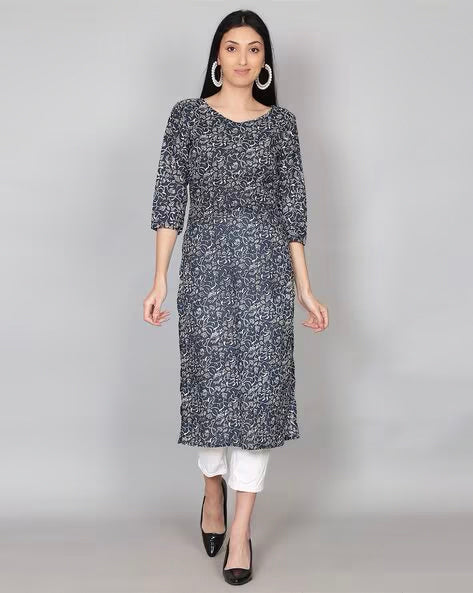 Deep Blue Cotton Printed kurta