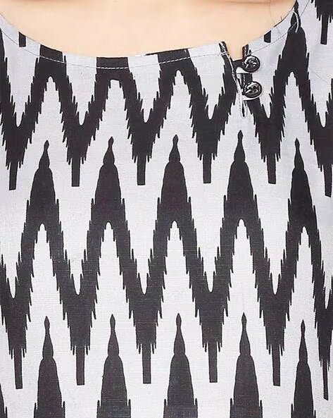Black Ikkat Print Cotton Kurta