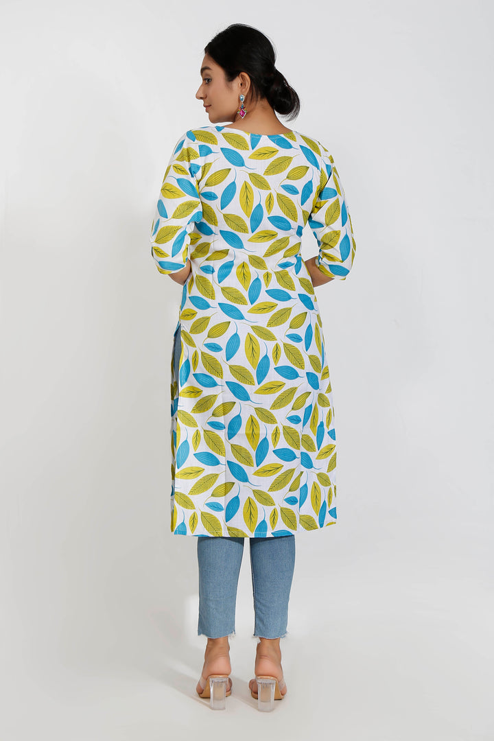 Green Floral Print Cotton Kurta