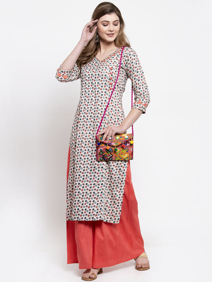 Grey printed Angarakha Kurta