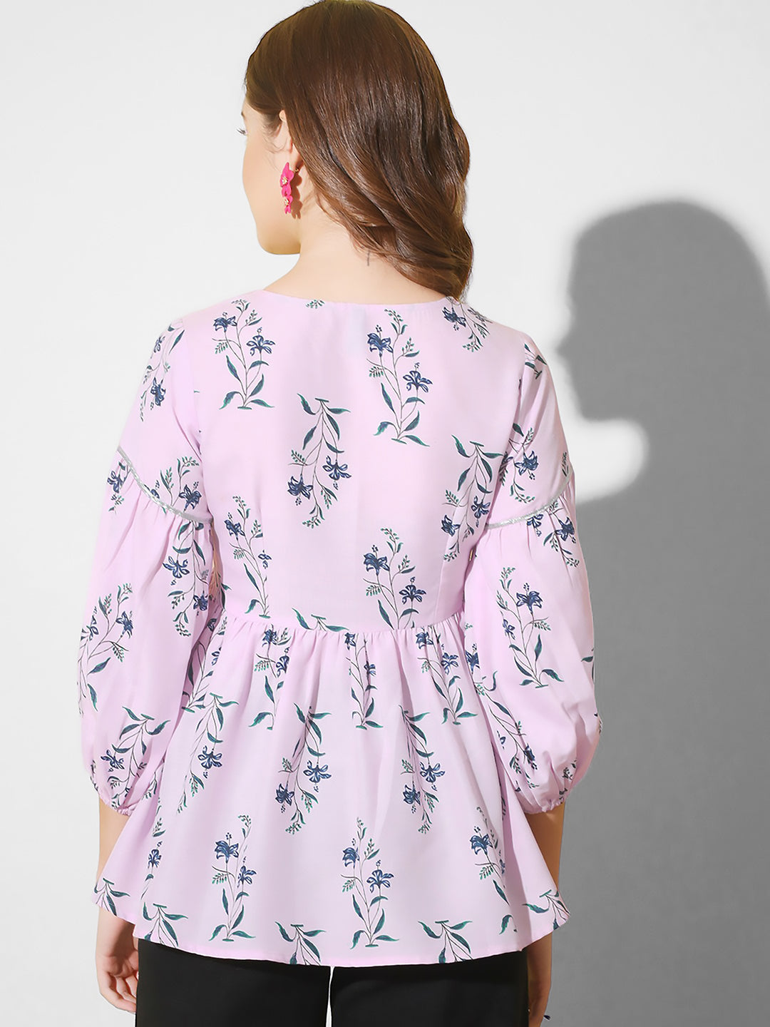 Lavender Floral Print Flared Top