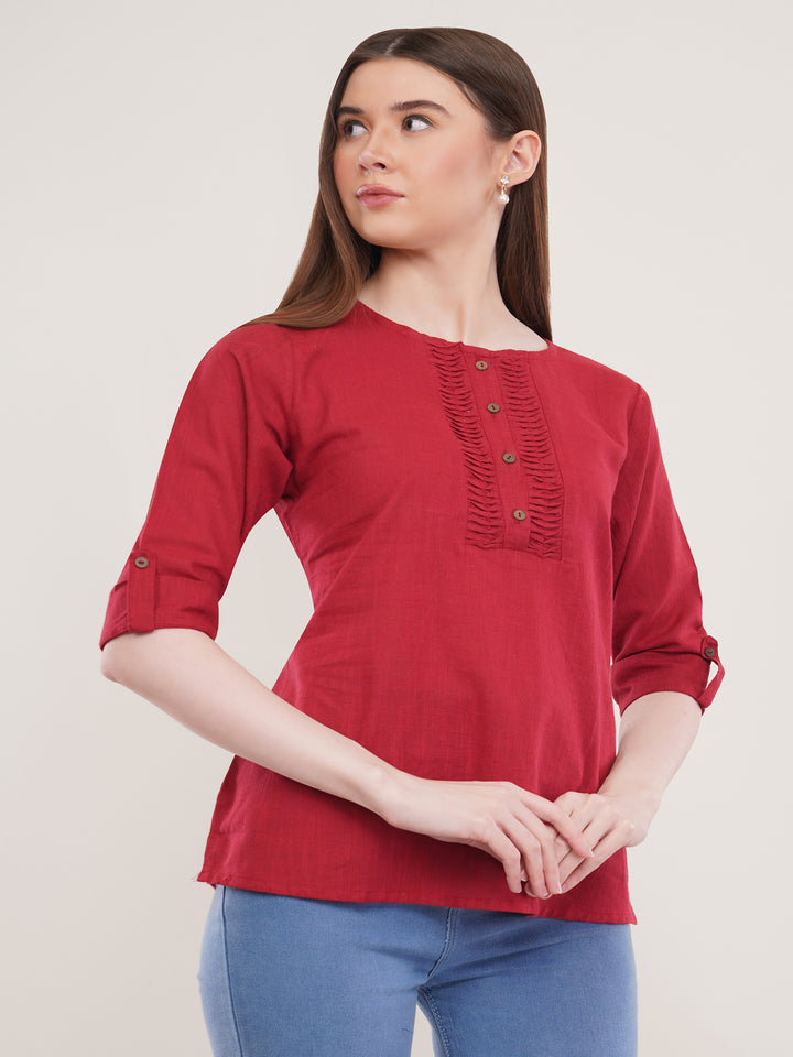Maroon Solid Roll Up Sleeves top