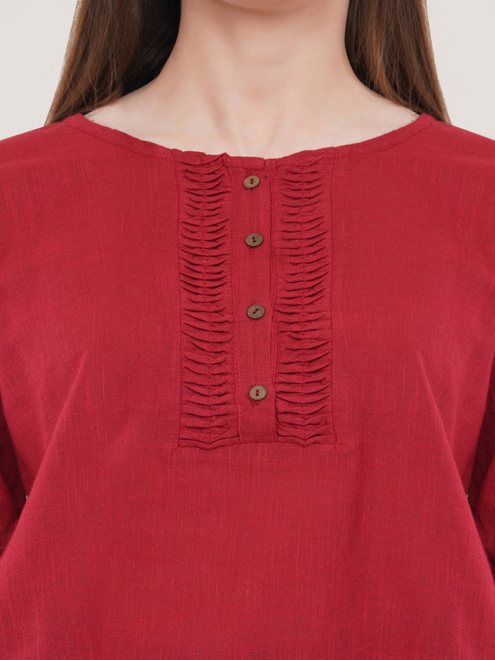 Maroon Solid Roll Up Sleeves top