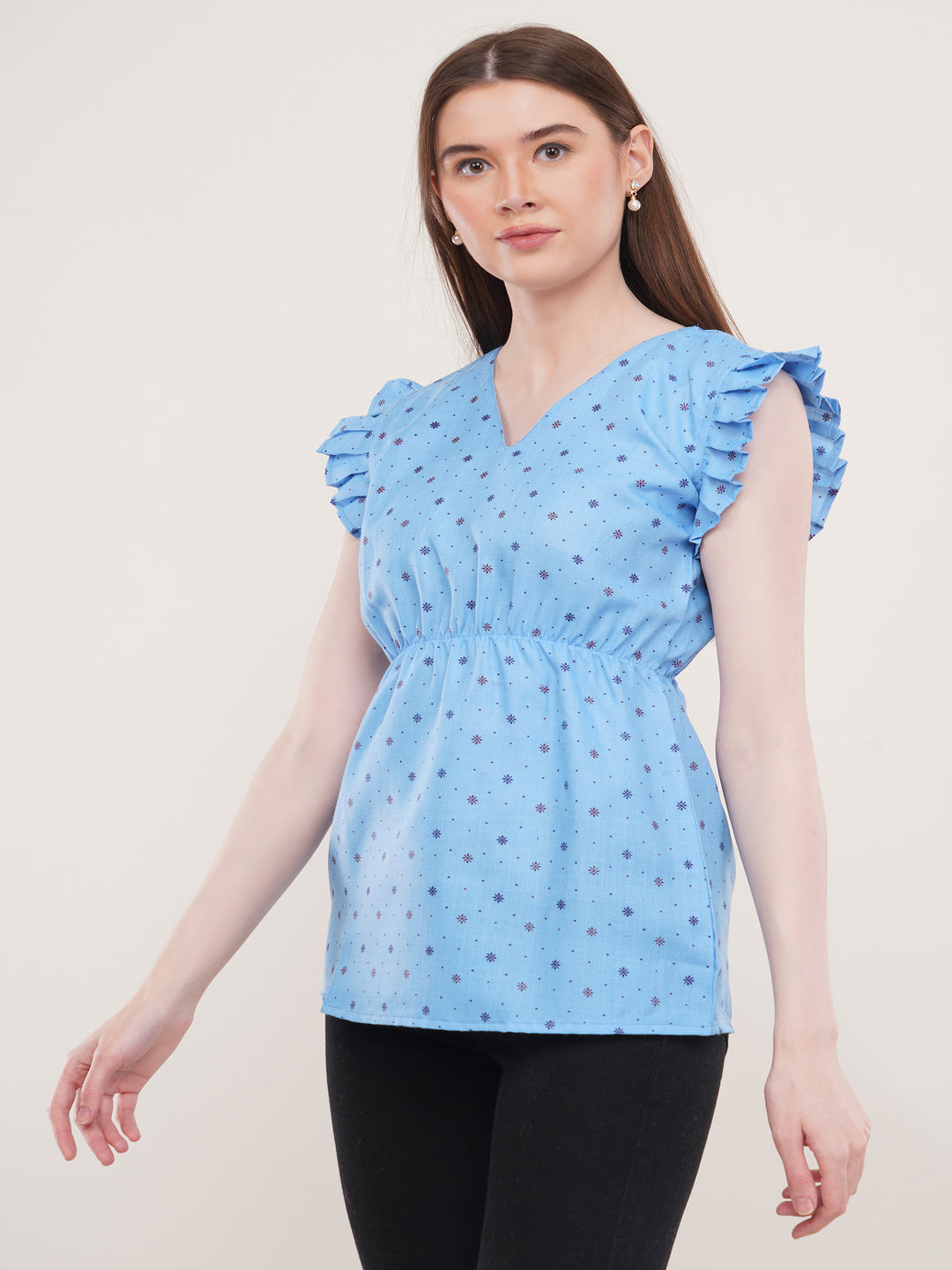 Blue Cotton printed Flared Top