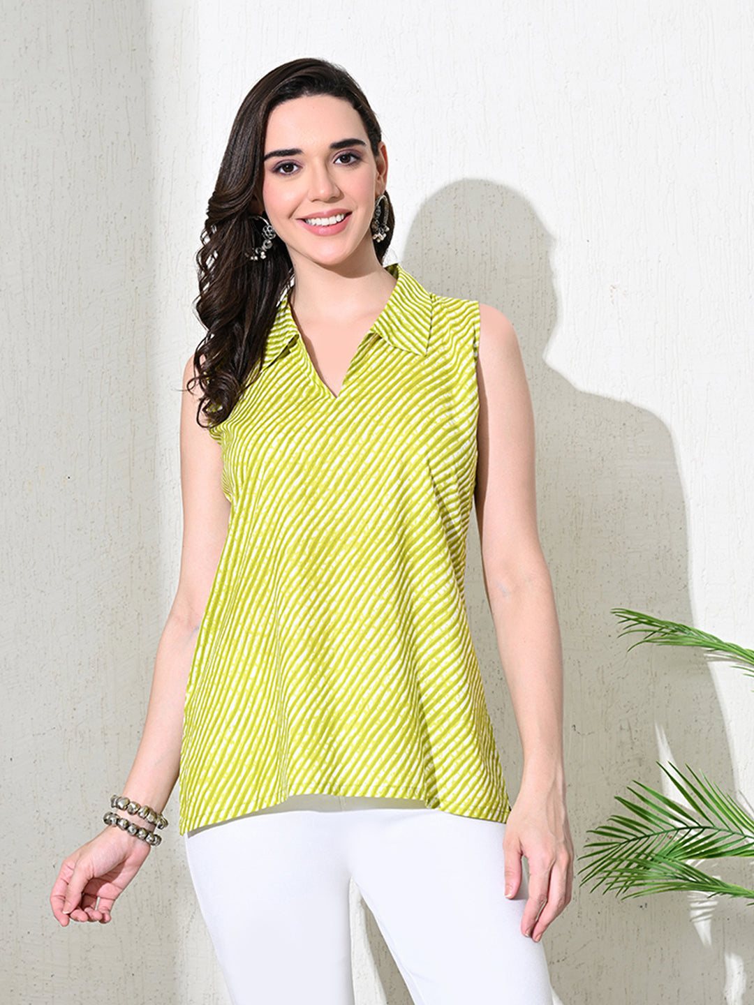 Green Leheriya Print Cotton Kurti