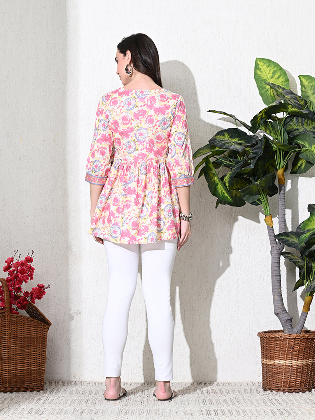 Pink Floral Printed Empire Top