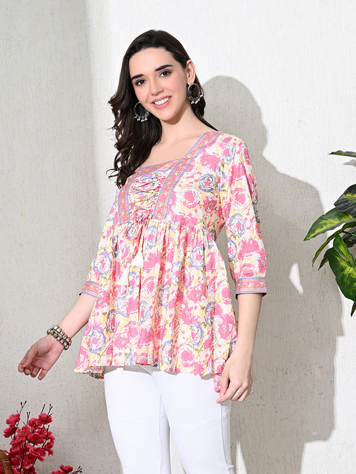 Pink Floral Printed Empire Top