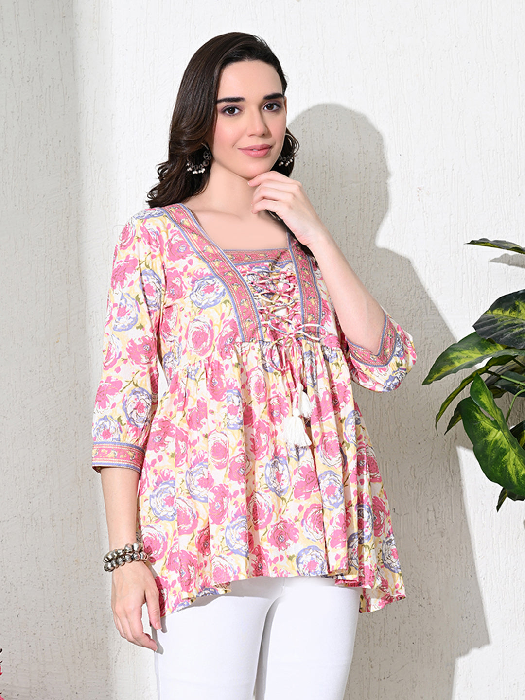 Pink Floral Printed Empire Top