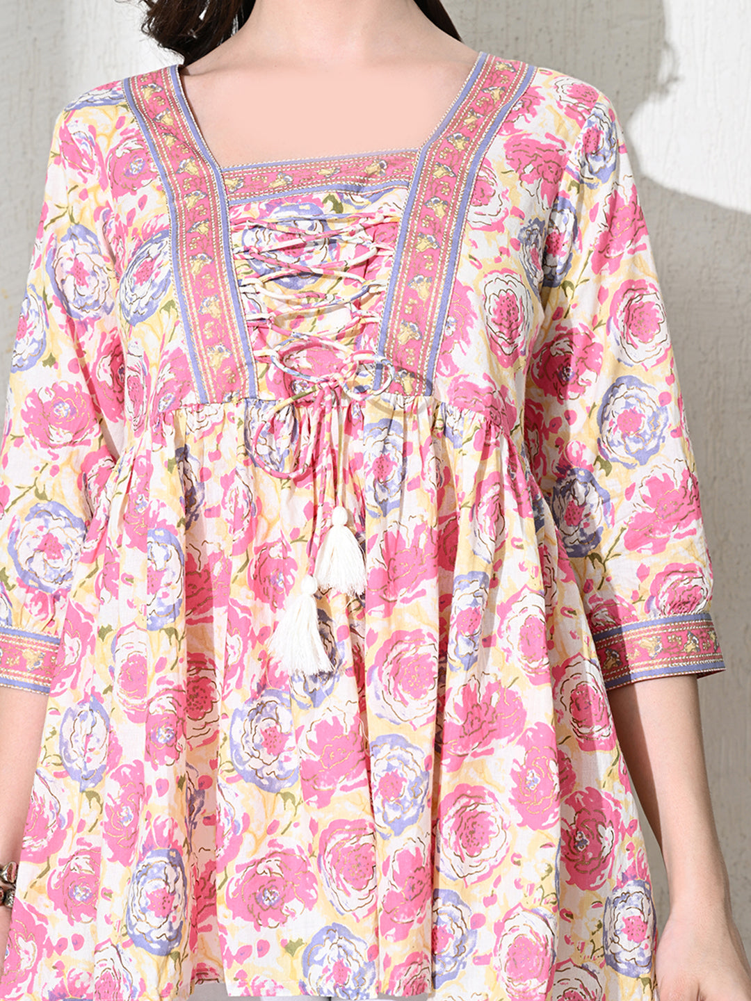 Pink Floral Printed Empire Top