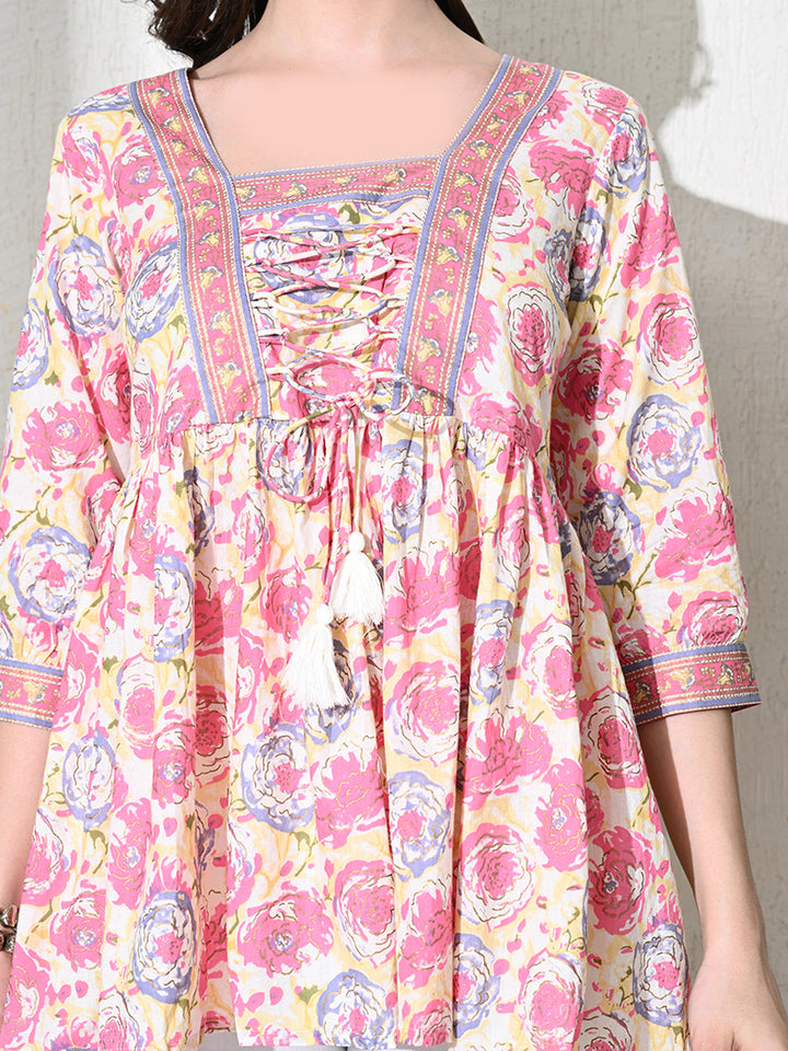 Pink Floral Printed Empire Top