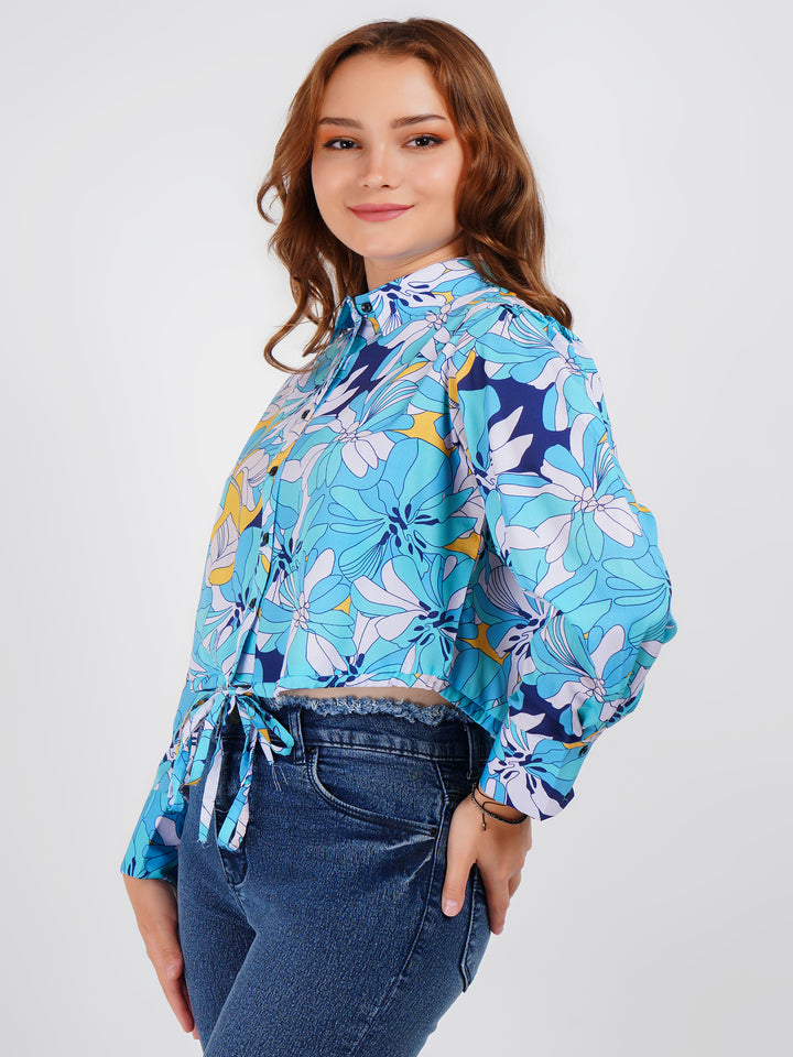 Blue Shirt Style Trendy Crop Top