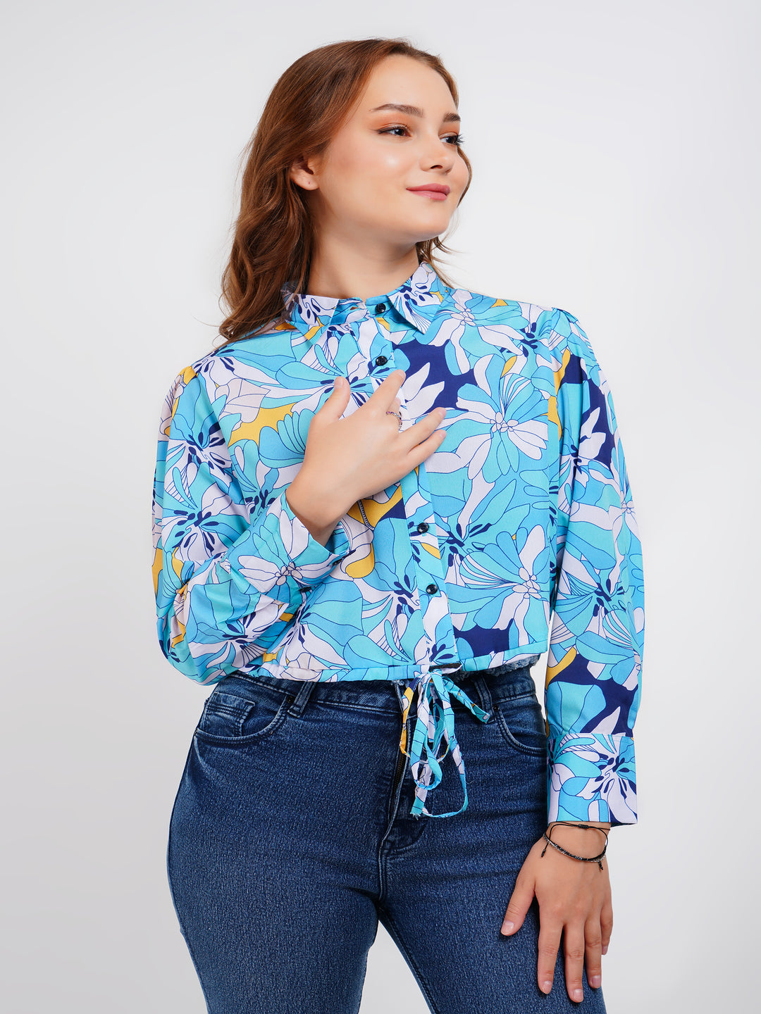 Blue Shirt Style Trendy Crop Top