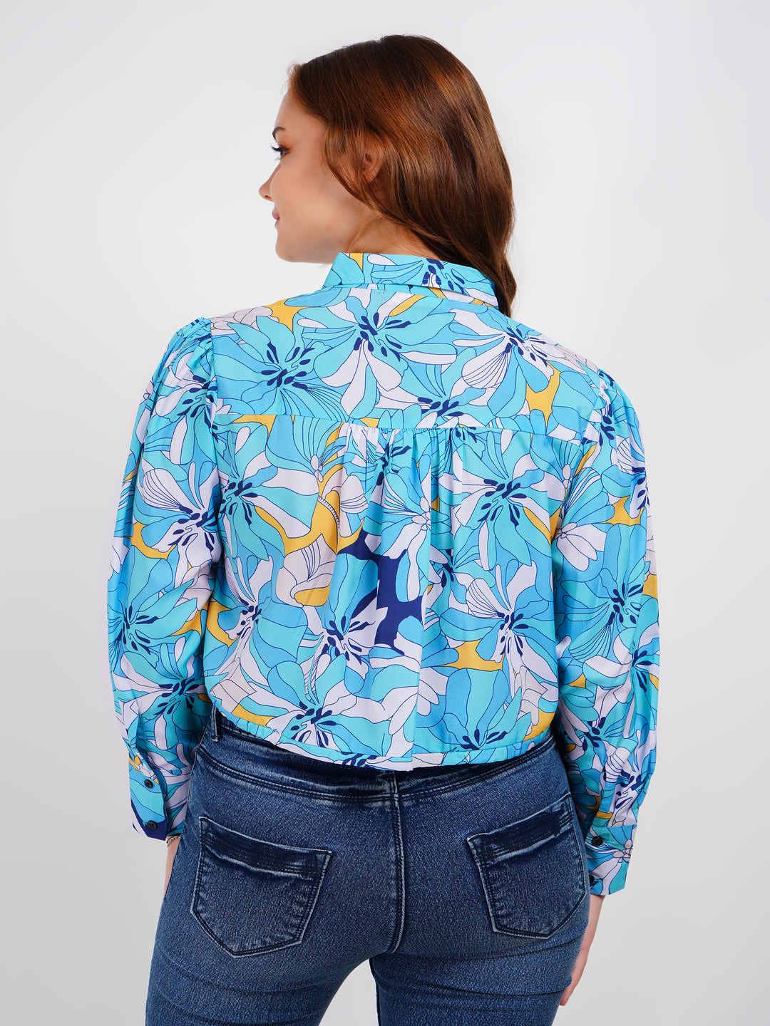 Blue Shirt Style Trendy Crop Top