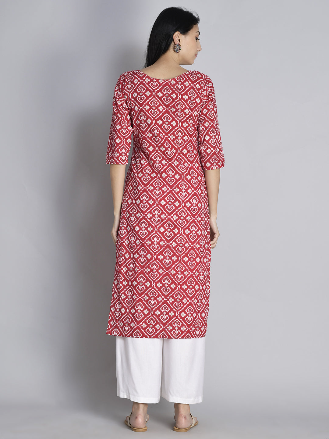 Red Printed Gota Work Cotton Kurta