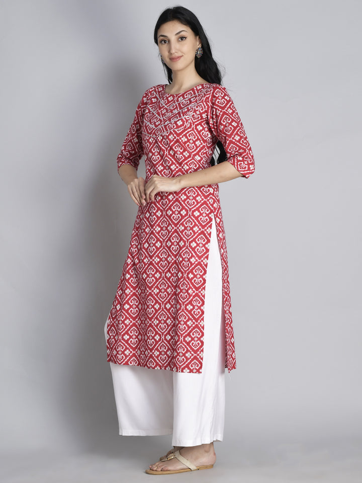 Red Printed Gota Work Cotton Kurta