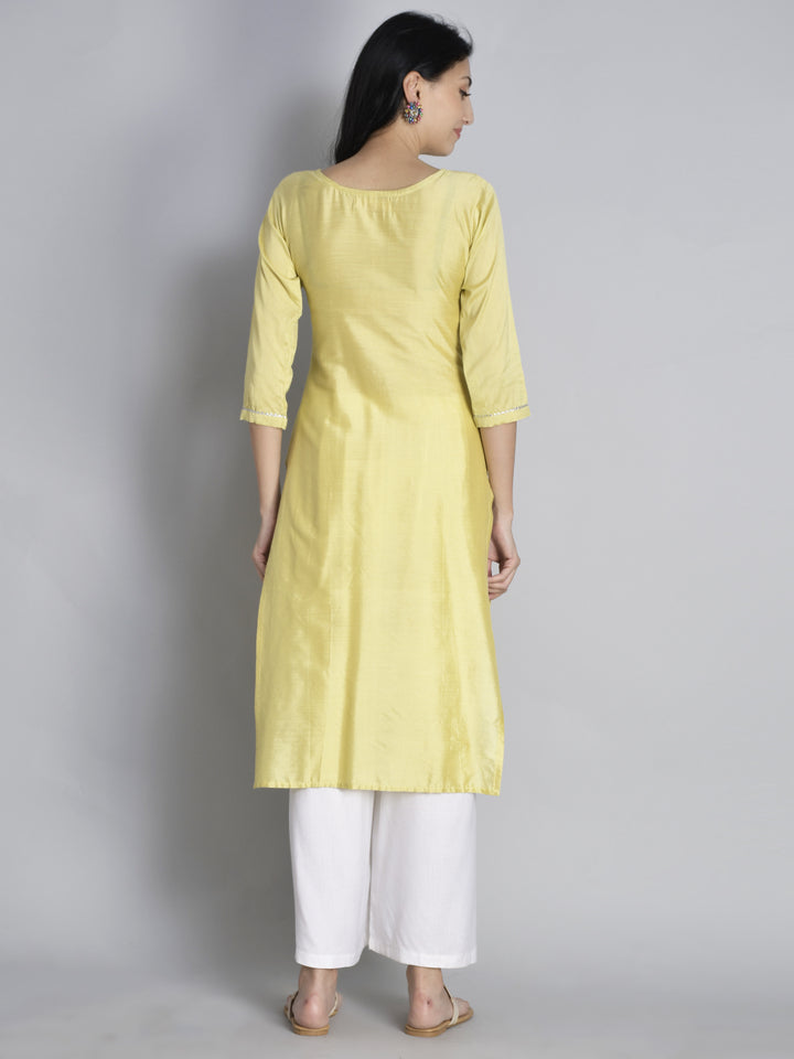 Yellow Solid Gota Patti Kurta