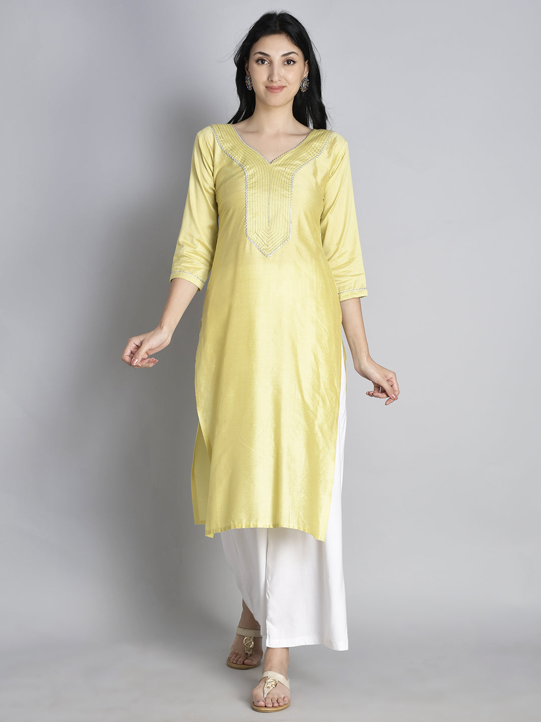 Yellow Solid Gota Patti Kurta