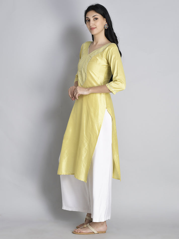 Yellow Solid Gota Patti Kurta