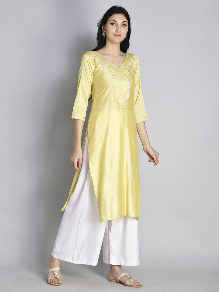 Yellow Solid Gota Patti Kurta